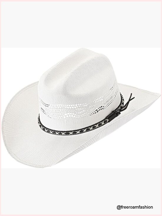 Straw Cowboy Hat with Cattleman Crease Western Sun Hat for Concert Rodeo main image 4
